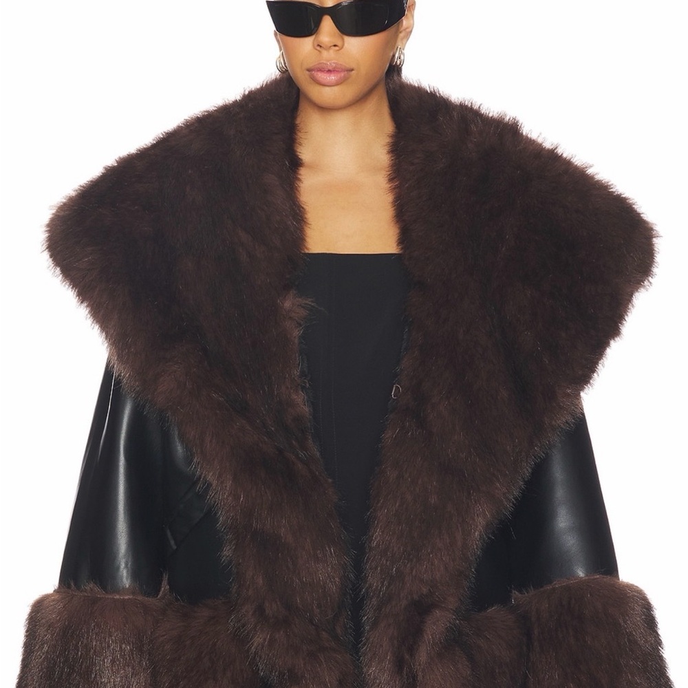 Luxurious Brown Fur-Trimmed Coat Jacket
